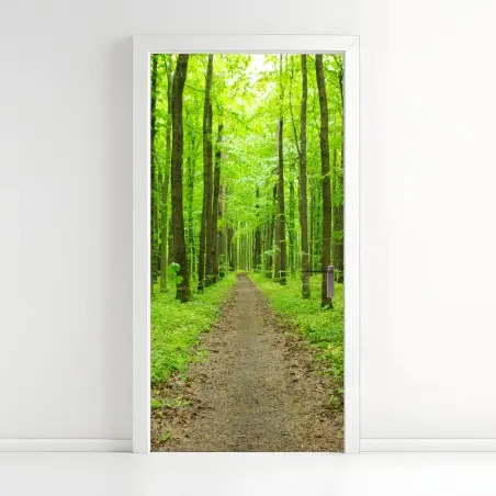 Pegatina para puerta sendero verde en bosque primaveral – Pixers®