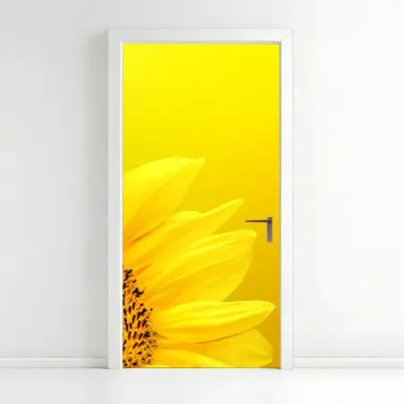 Pegatina para puerta girasol vibrante sobre fondo amarillo – Pixers®