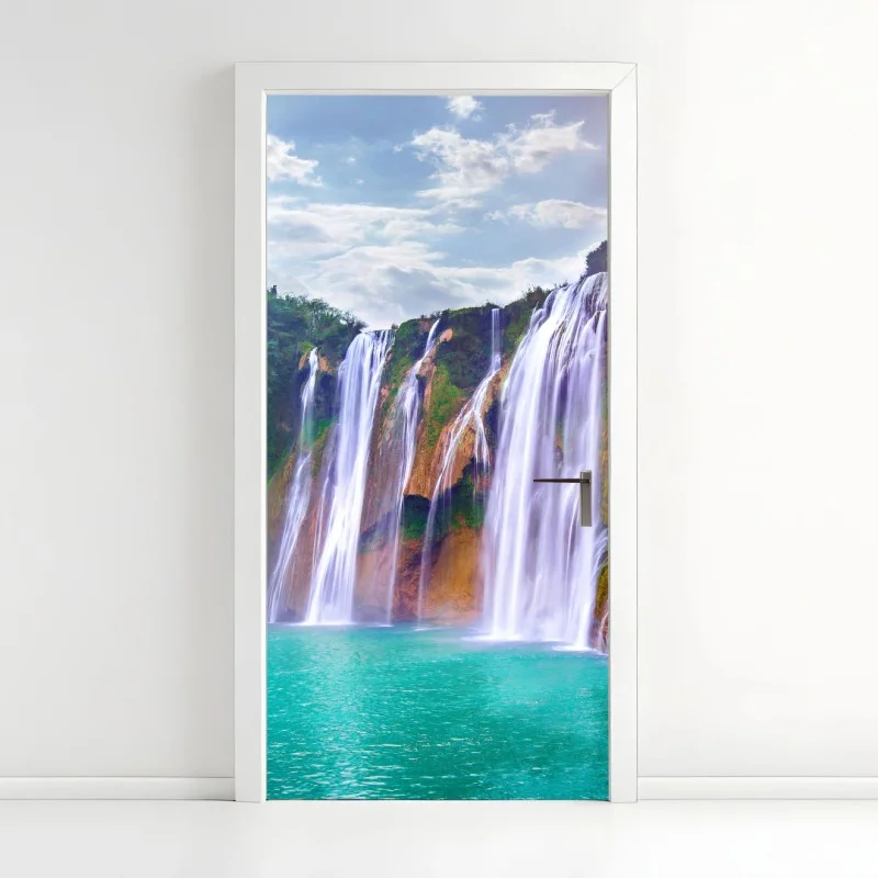 Pegatina para puerta paisaje sereno de la cascada Jiulong en Luoping, China