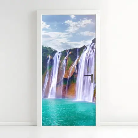 Pegatina para puerta paisaje sereno de la cascada Jiulong en Luoping, China – Pixers®