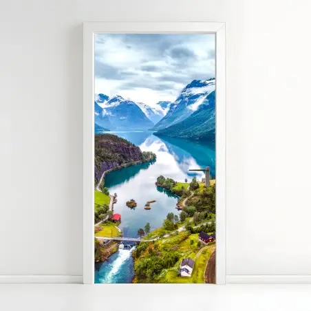 Pegatina para puerta paisaje aéreo del fiordo de Noruega – Pixers®