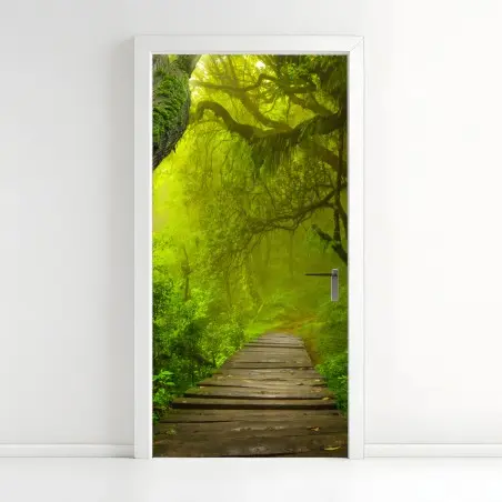 Pegatina para puerta sendero místico en la selva verde – Pixers®