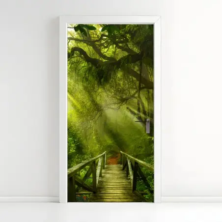 Pegatina para puerta puente en la selva bañado por rayos de sol – Pixers®