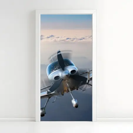 Pegatina para puerta avión monomotor sobre paisaje montañoso al amanecer – Pixers®