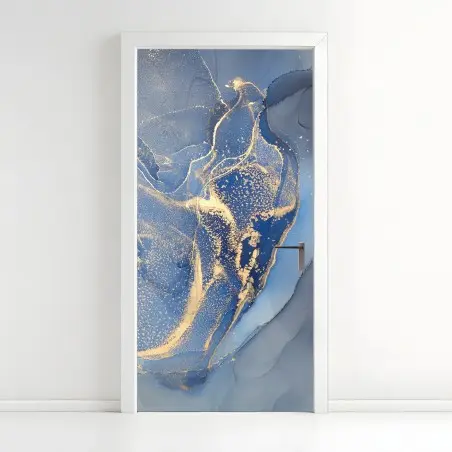 Pegatina para puerta abstracción oceánica en azul y dorado – Pixers®