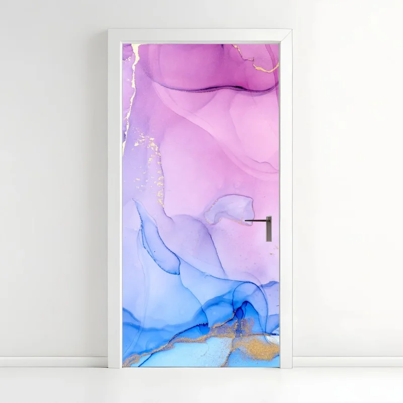 Pegatina para puerta marmoleado etéreo en tonos rosa y azul