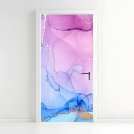 Pegatina para puerta marmoleado etéreo en tonos rosa y azul – Pixers®