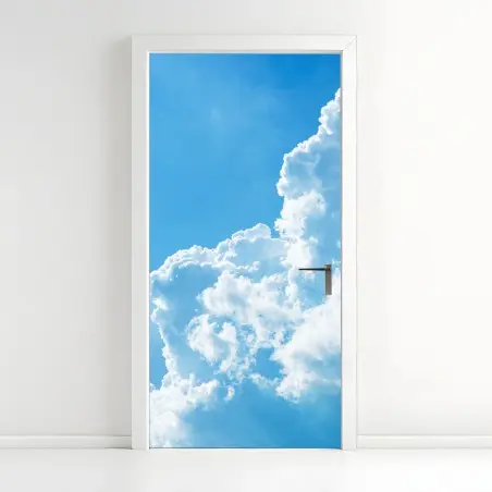 Pegatina para puerta cielo azul con nubes esponjosas – Pixers®