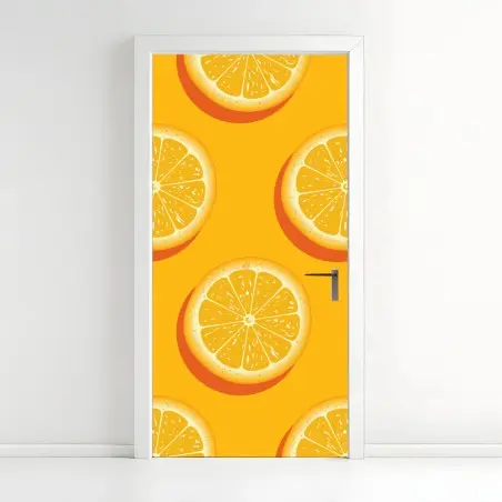 Pegatina para puerta patrón cítrico de rodajas de naranja – Pixers®