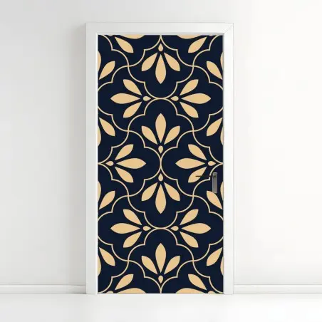 Pegatina para puerta patrón floral geométrico en azul marino y beige – Pixers®