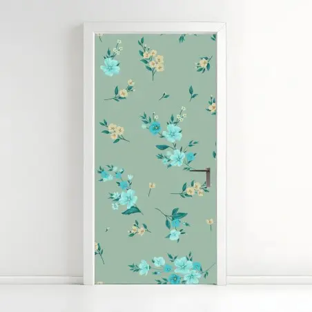 Pegatina para puerta estampado floral delicado en tonos menta y turquesa – Pixers®