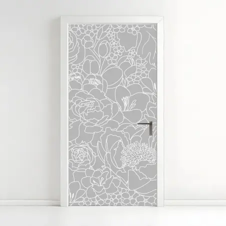 Pegatina para puerta patrón floral minimalista en tonos grises – Pixers®