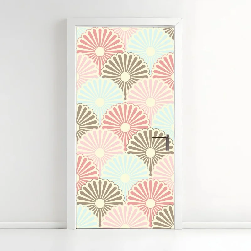 Pegatina para puerta diseño floral retro en tonos pastel