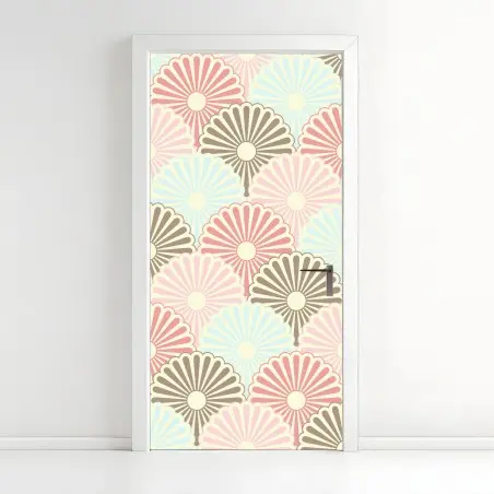Pegatina para puerta diseño floral retro en tonos pastel – Pixers®