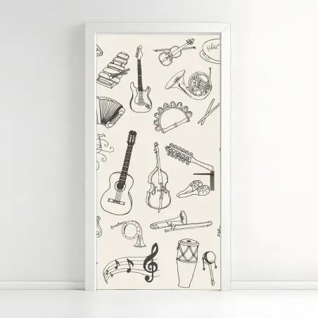 Pegatina para puerta patrón de instrumentos musicales dibujados a mano – Pixers®
