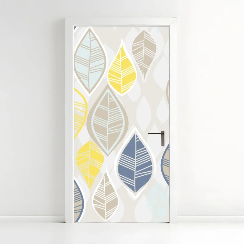 Pegatina para puerta patrón de hojas geométricas en tonos pastel