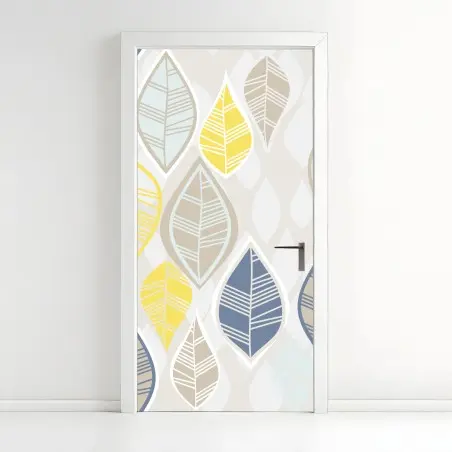 Pegatina para puerta patrón de hojas geométricas en tonos pastel – Pixers®
