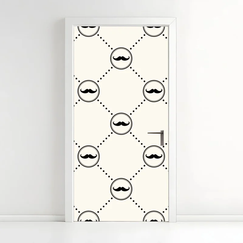 Pegatina para puerta diseño retro de bigotes en patrón geométrico