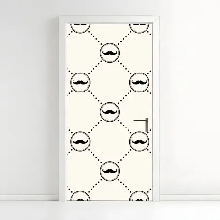 Pegatina para puerta diseño retro de bigotes en patrón geométrico – Pixers®