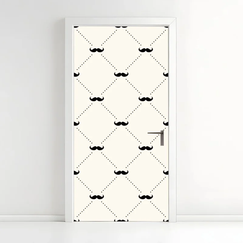 Pegatina para puerta patrón geométrico de bigotes sobre fondo beige
