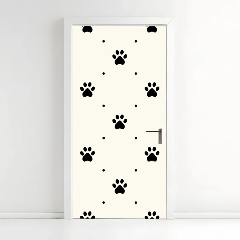 Pegatina para puerta patrón de huellas de mascota en blanco y negro