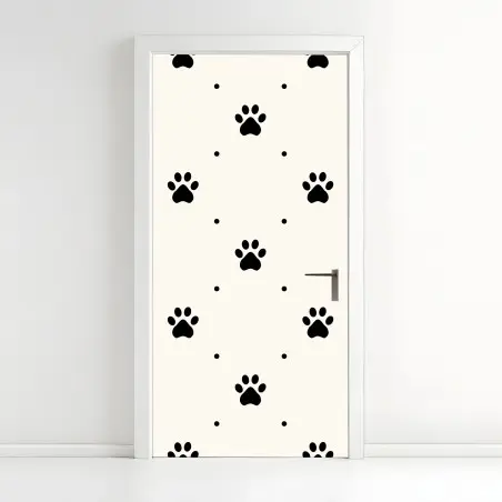Pegatina para puerta patrón de huellas de mascota en blanco y negro – Pixers®