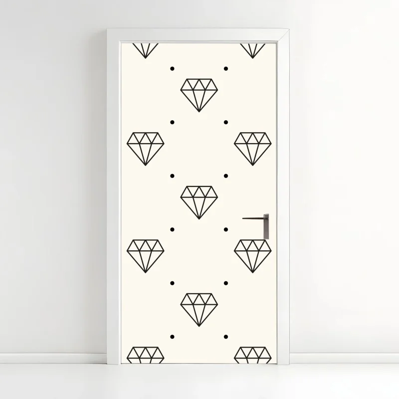 Pegatina para puerta patrón minimalista de diamantes en tonos neutros