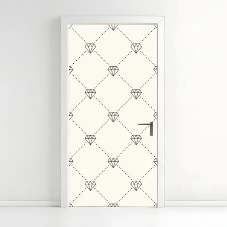 Pegatina para puerta patrón geométrico de diamantes minimalistas sobre fondo beige – Pixers®
