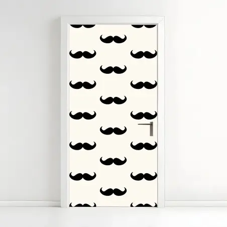 Pegatina para puerta patrón de bigotes retro en blanco y negro – Pixers®