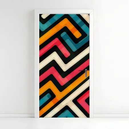 Pegatina para puerta diseño geométrico retro en colores vibrantes – Pixers®