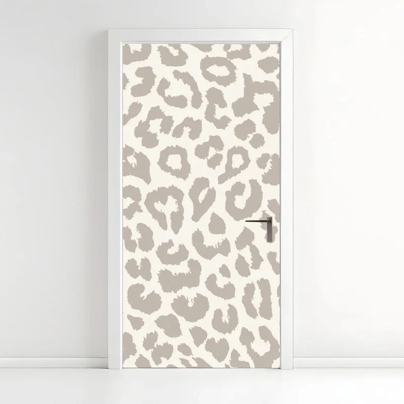 Pegatina para puerta estampado de leopardo beige y neutro