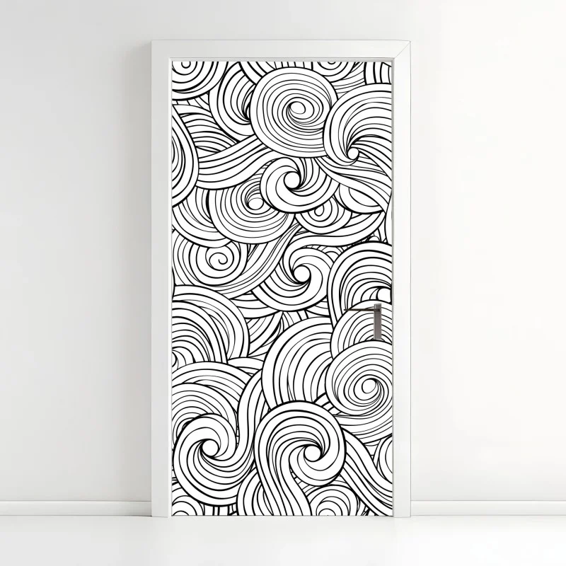 Pegatina para puerta patrón de remolinos en blanco y negro