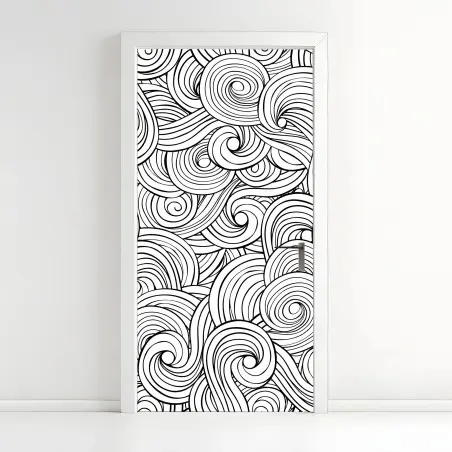 Pegatina para puerta patrón de remolinos en blanco y negro – Pixers®