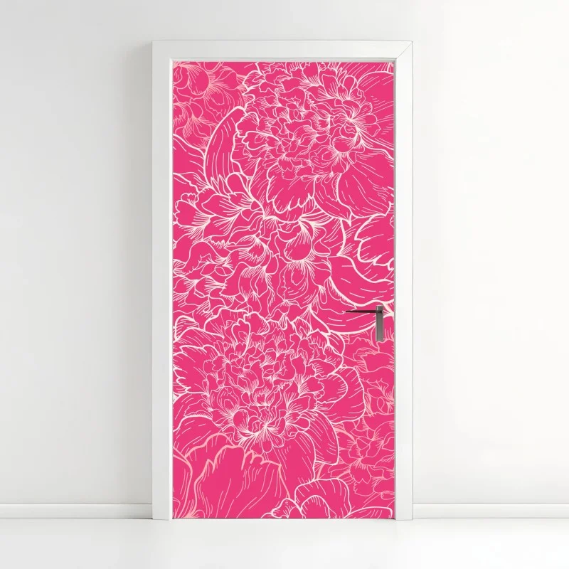 Pegatina para puerta estampado floral rosa vibrante