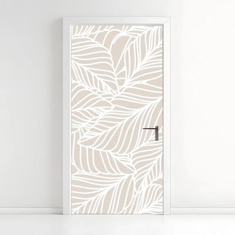 Pegatina para puerta diseño botánico minimalista en tonos beige