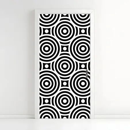 Pegatina para puerta patrón óptico de círculos concéntricos en blanco y negro – Pixers®