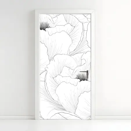 Pegatina para puerta diseño botánico en contorno blanco y negro – Pixers®