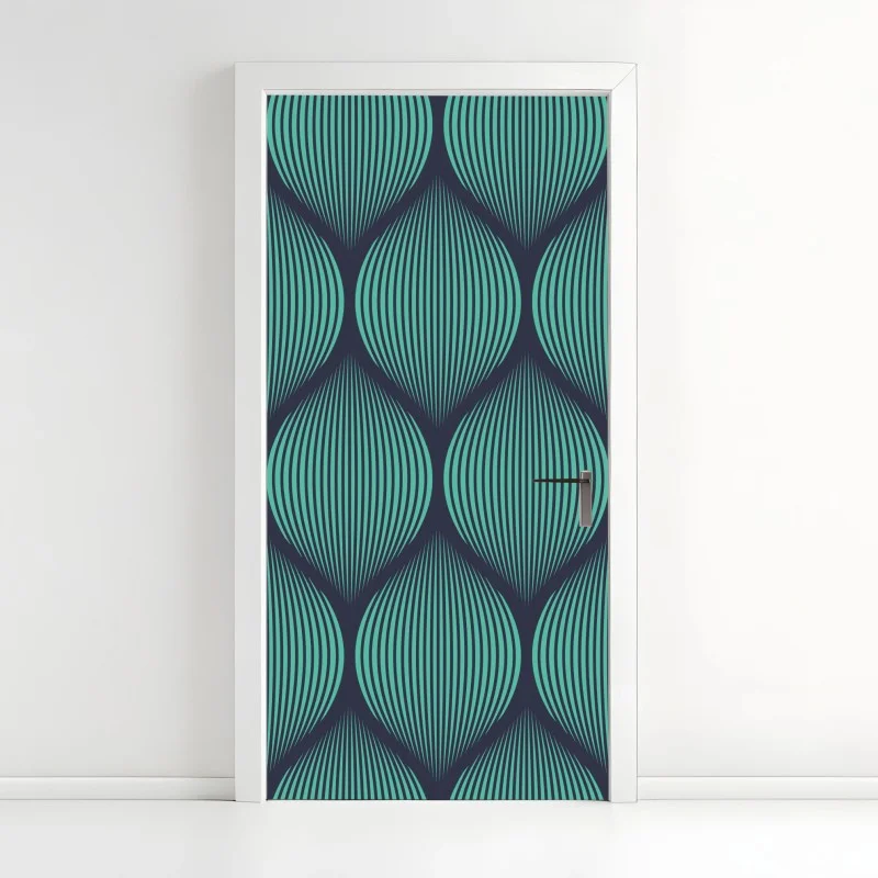 Pegatina para puerta patrón de hojas geométricas turquesas
