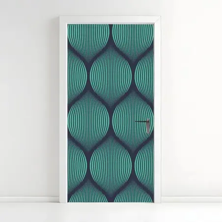 Pegatina para puerta patrón de hojas geométricas turquesas – Pixers®