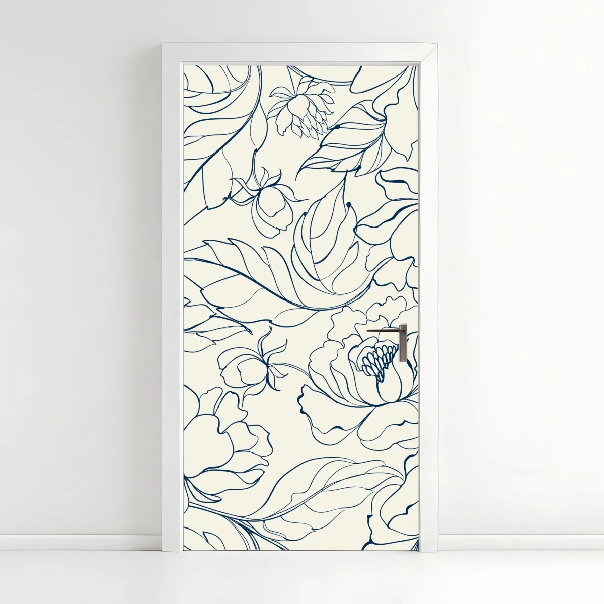Pegatina para puerta motivo floral en líneas azul marino sobre fondo crema – Pixers® Pegatina para puerta motivo floral en líneas azul marino sobre fondo crema – Pixers®