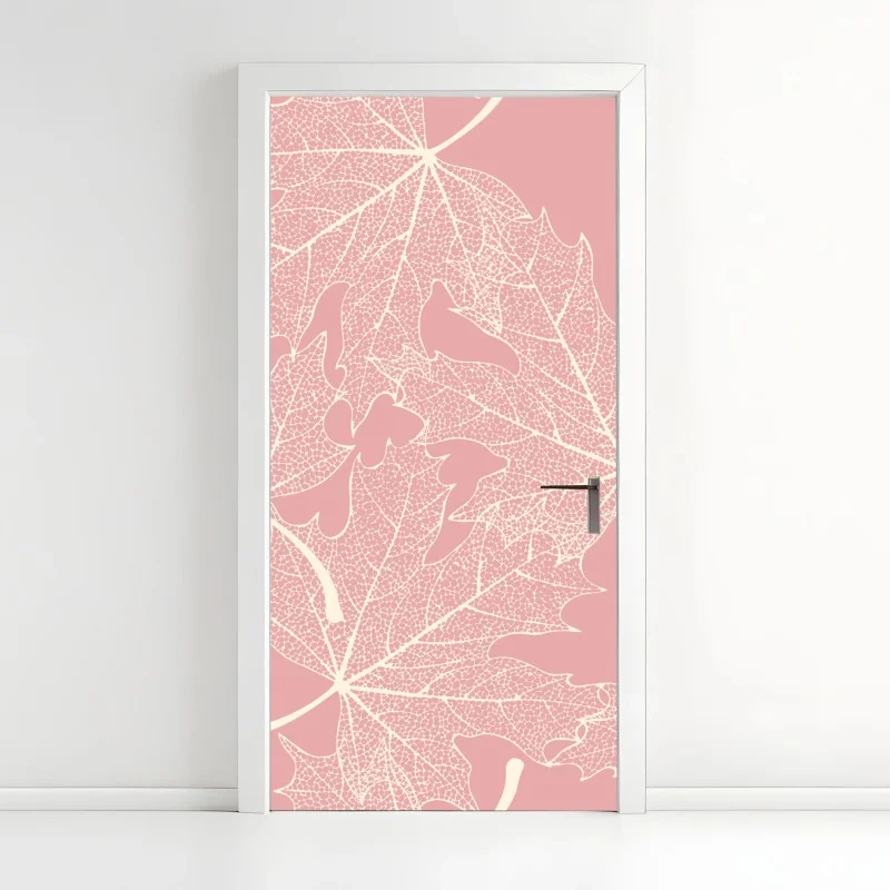 Pegatina para puerta estampado de hojas esqueletizadas en rosa