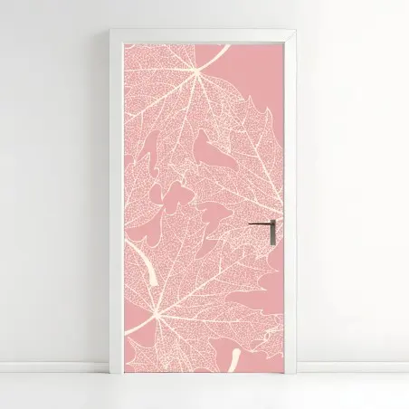 Pegatina para puerta estampado de hojas esqueletizadas en rosa – Pixers®