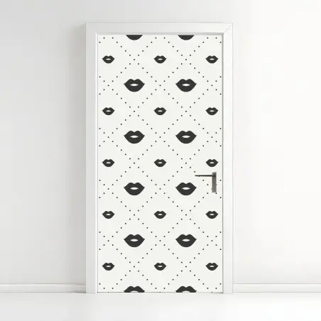 Pegatina para puerta patrón de labios minimalista en blanco y negro – Pixers®