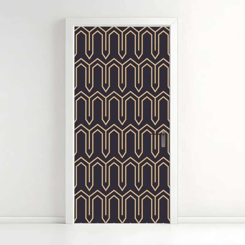 Pegatina para puerta patrón geométrico art déco en negro y dorado