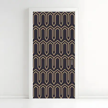 Pegatina para puerta patrón geométrico art déco en negro y dorado – Pixers®