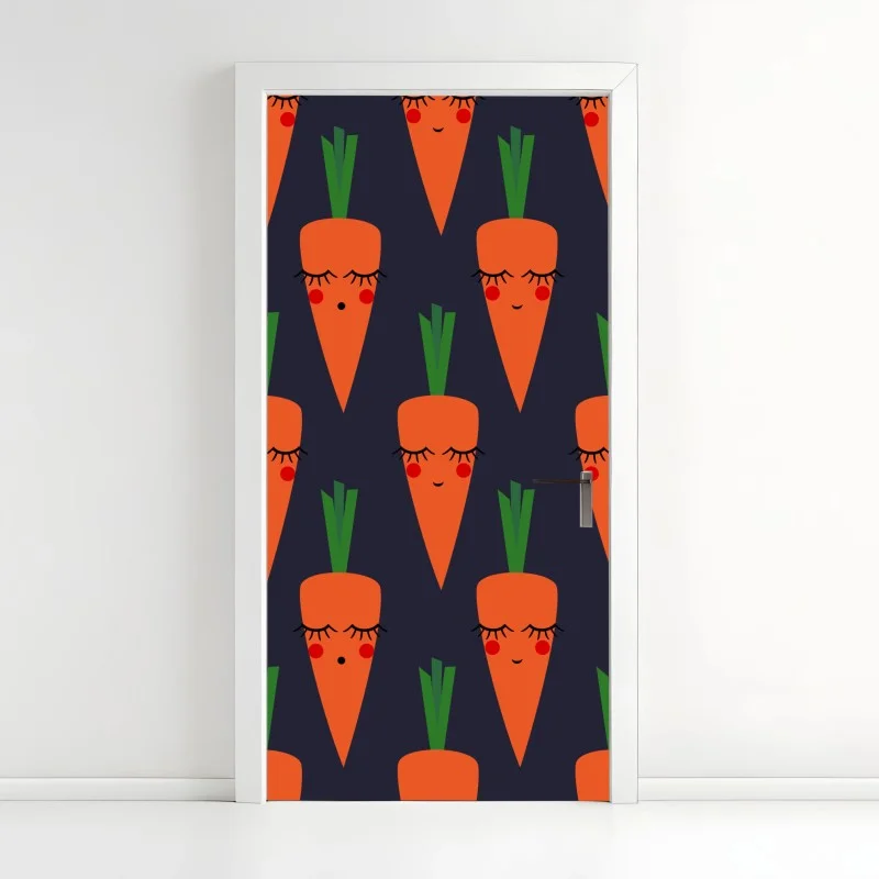 Pegatina para puerta patrón de zanahorias con caritas