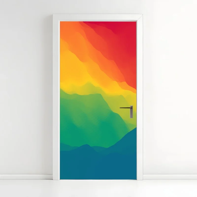 Pegatina para puerta paisaje abstracto de montañas en degradado vibrante