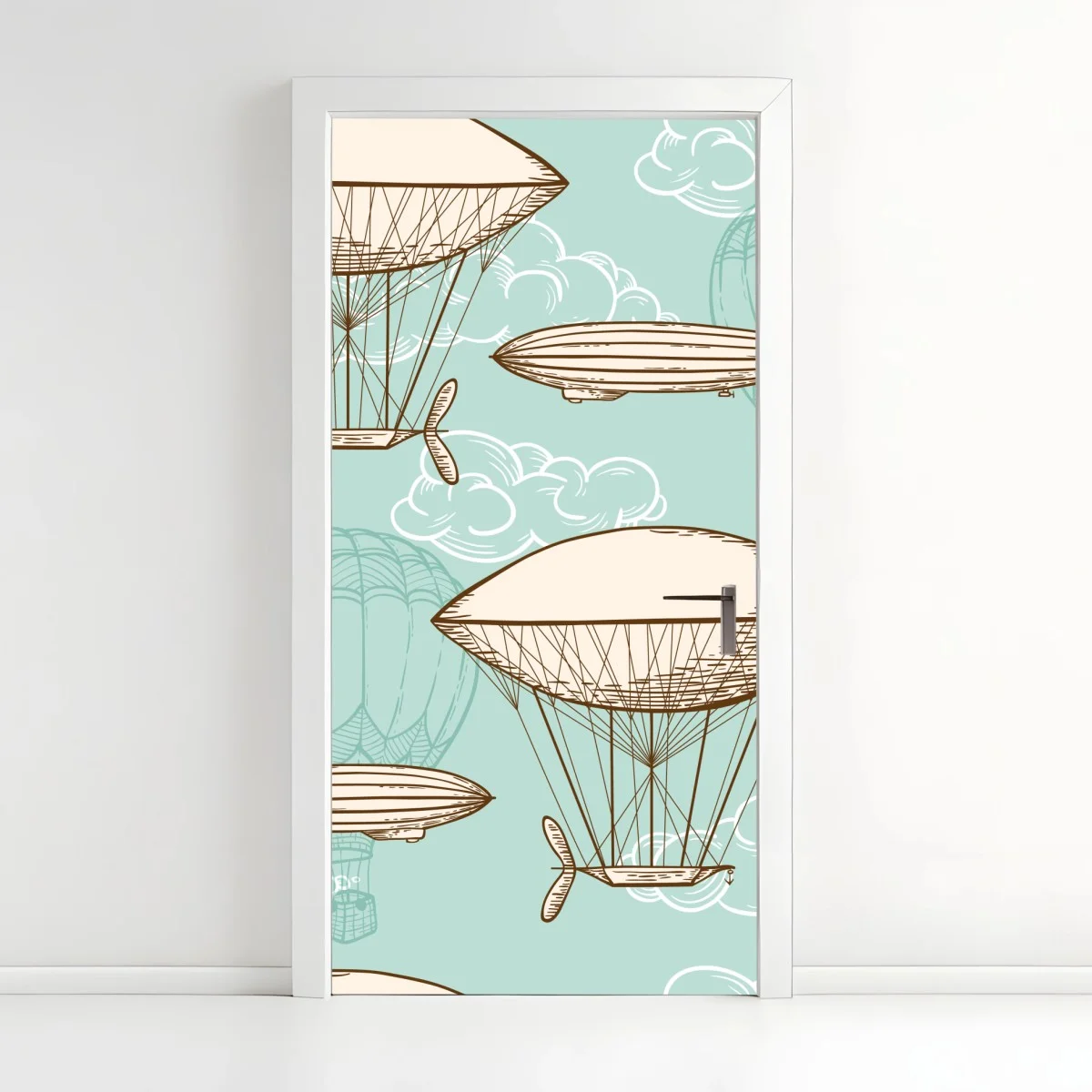 Pegatina para puerta diseño retro de globos aerostáticos y dirigibles sobre fondo turquesa – Pixers® Pegatina para puerta diseño retro de globos aerostáticos y dirigibles sobre fondo turquesa – Pixers®