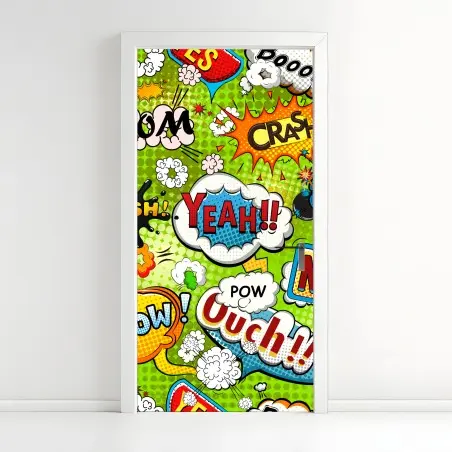 Pegatina para puerta diseño decorativo de cómic pop art con onomatopeyas vibrantes – Pixers®