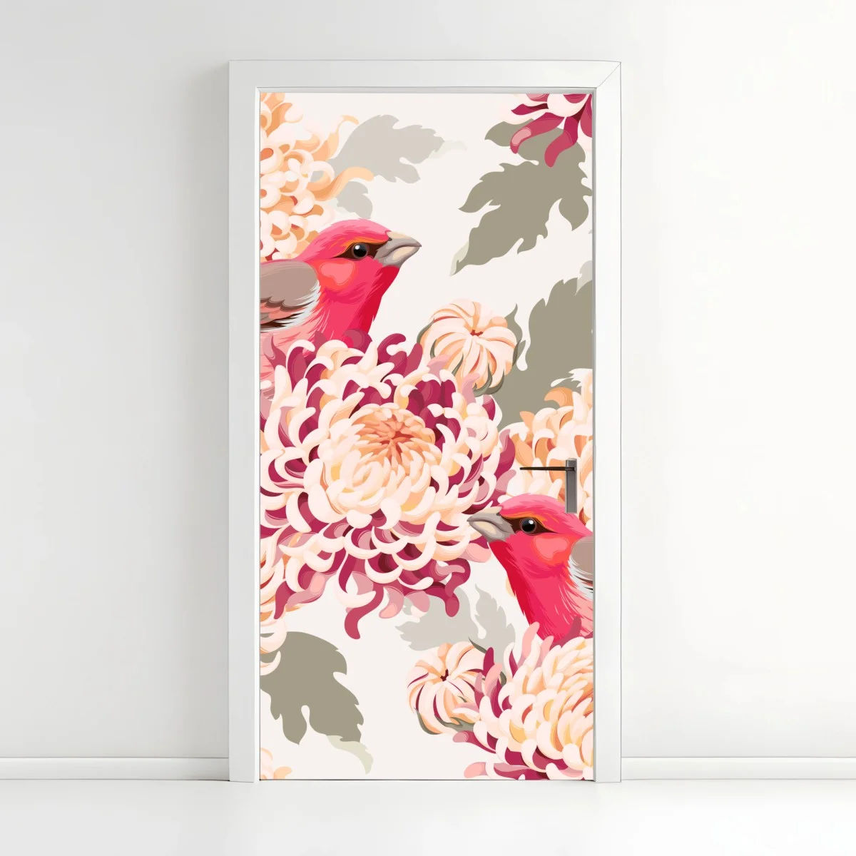 Pegatina para puerta crisantemos y aves en tonos rosados – Pixers® Pegatina para puerta crisantemos y aves en tonos rosados – Pixers®